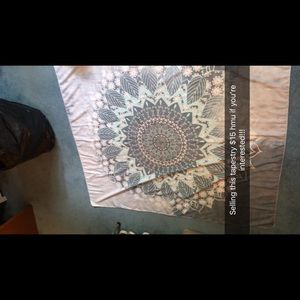 Grey and baby blue mandala tapestry